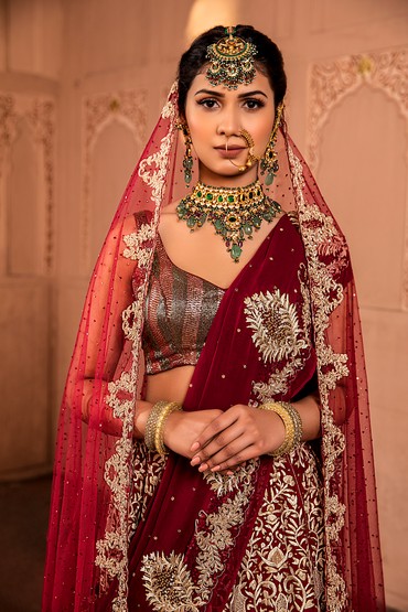 RenuDadlani :: Maroon heavy gara lehenga