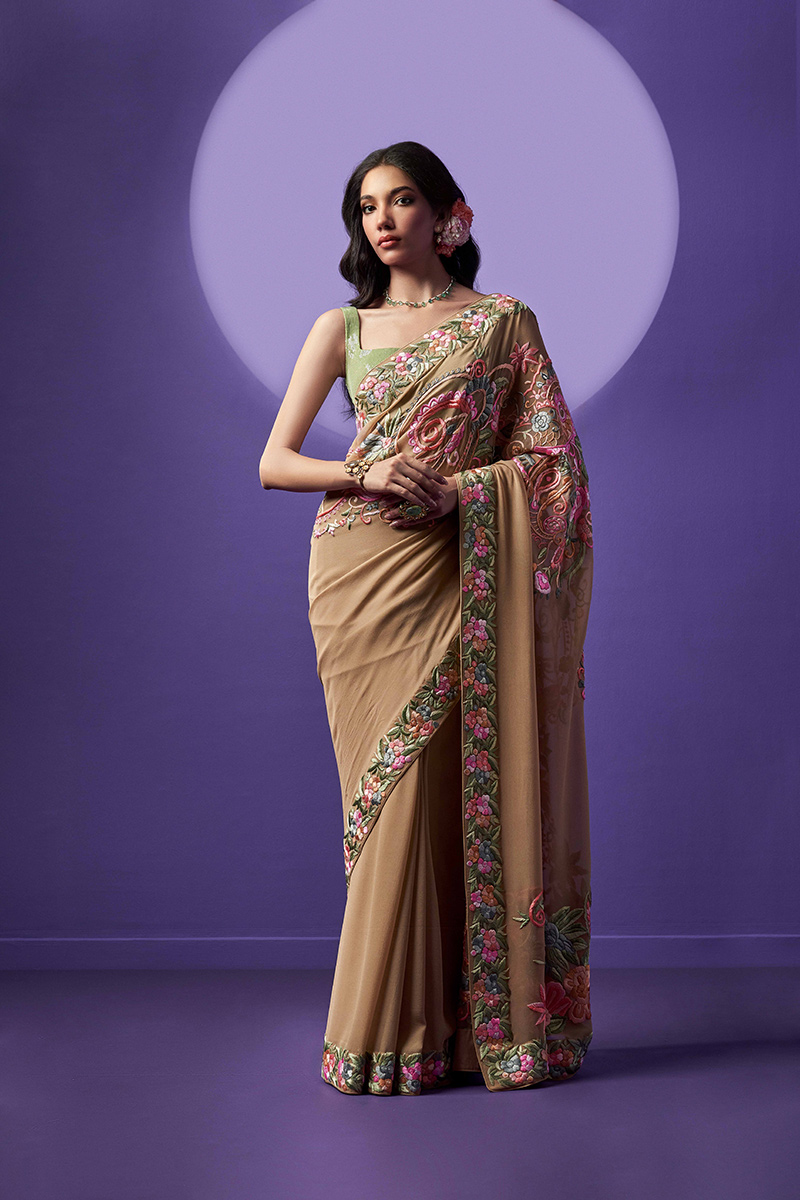 Beige Parsi Gara Saree