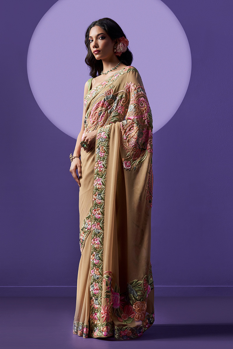 Beige Parsi Gara Saree