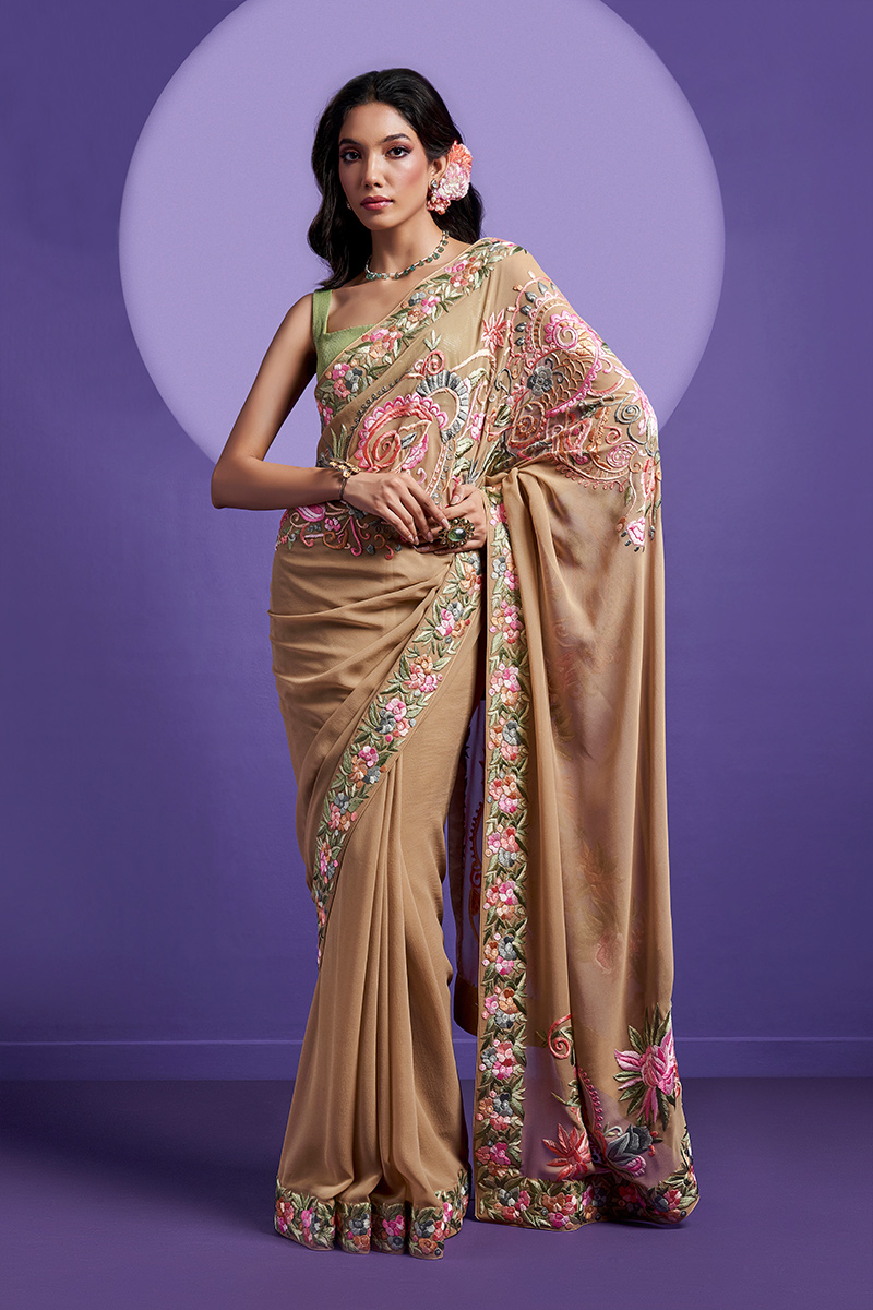 Beige Parsi Gara Saree